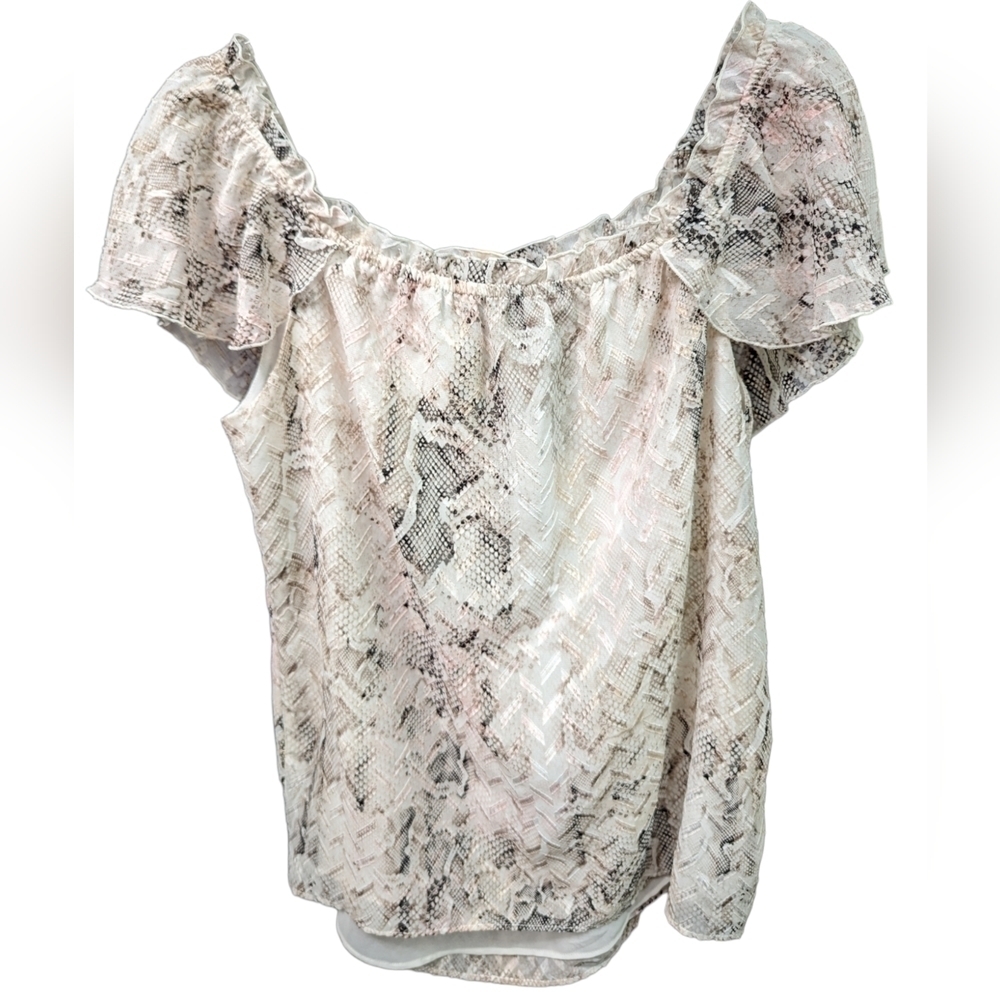 WHBM Snake Print Off the Shoulder Blouse Sz M